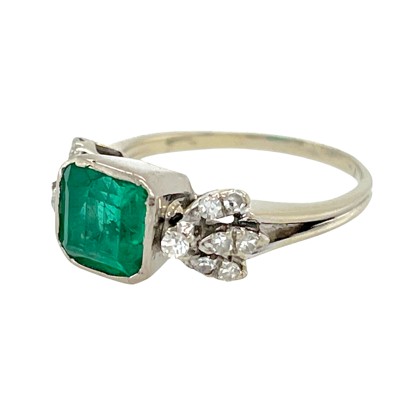 2.00 ct. Natural Colombian Emerald & Diamond Ring in 14K White Gold