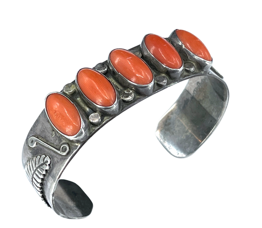 Vintage Navajo Precious Red Coral Cuff Bracelet