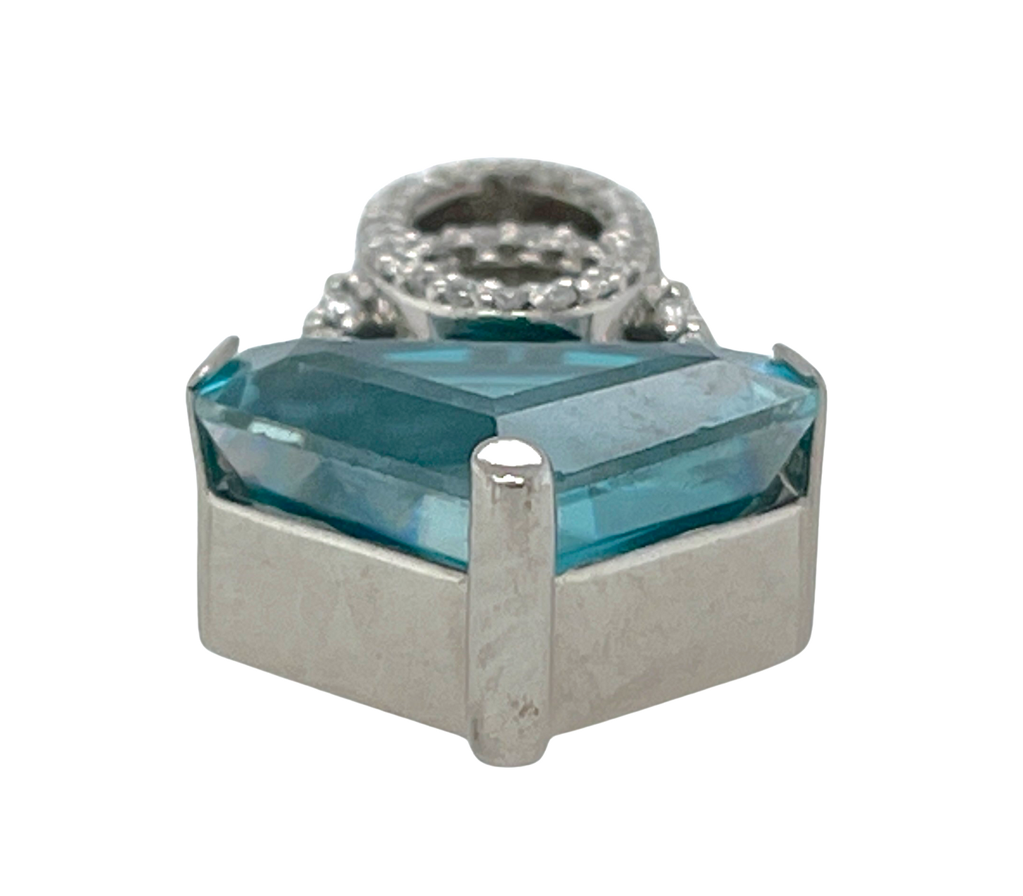 Blue Zircon & Diamond Pendant in Palladium