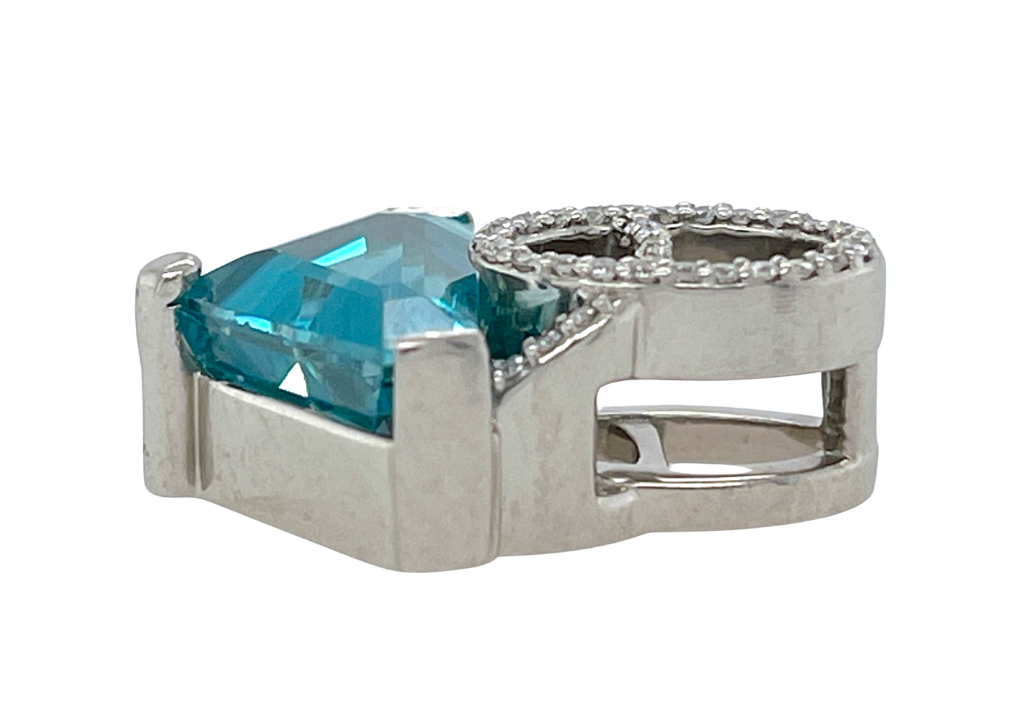 Blue Zircon & Diamond Pendant in Palladium