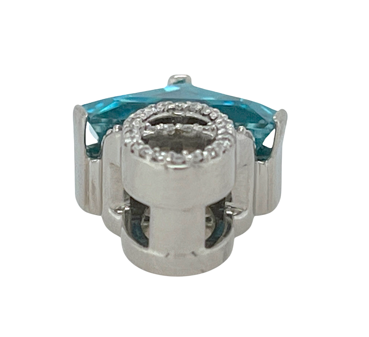 Blue Zircon & Diamond Pendant in Palladium
