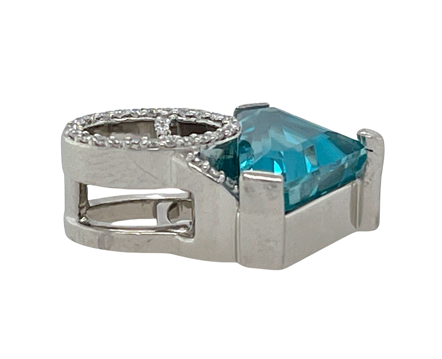 Blue Zircon & Diamond Pendant in Palladium