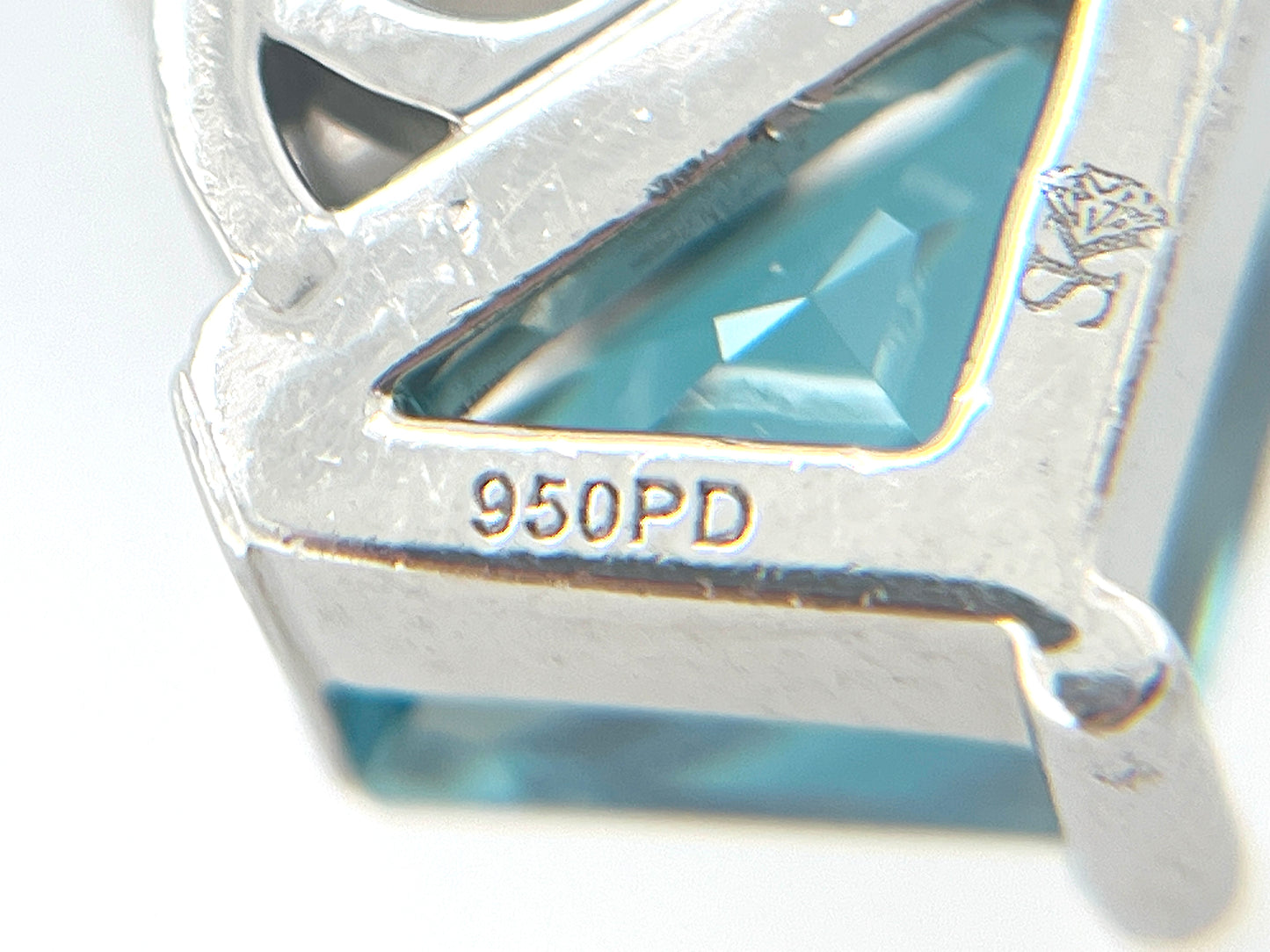 Blue Zircon & Diamond Pendant in Palladium