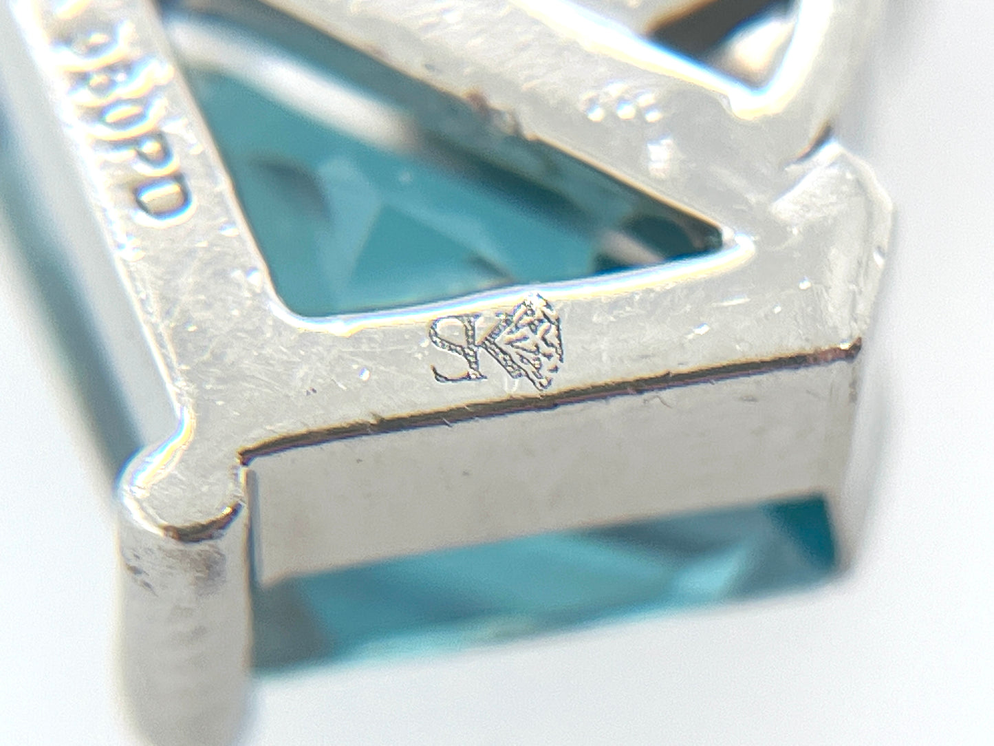 Blue Zircon & Diamond Pendant in Palladium