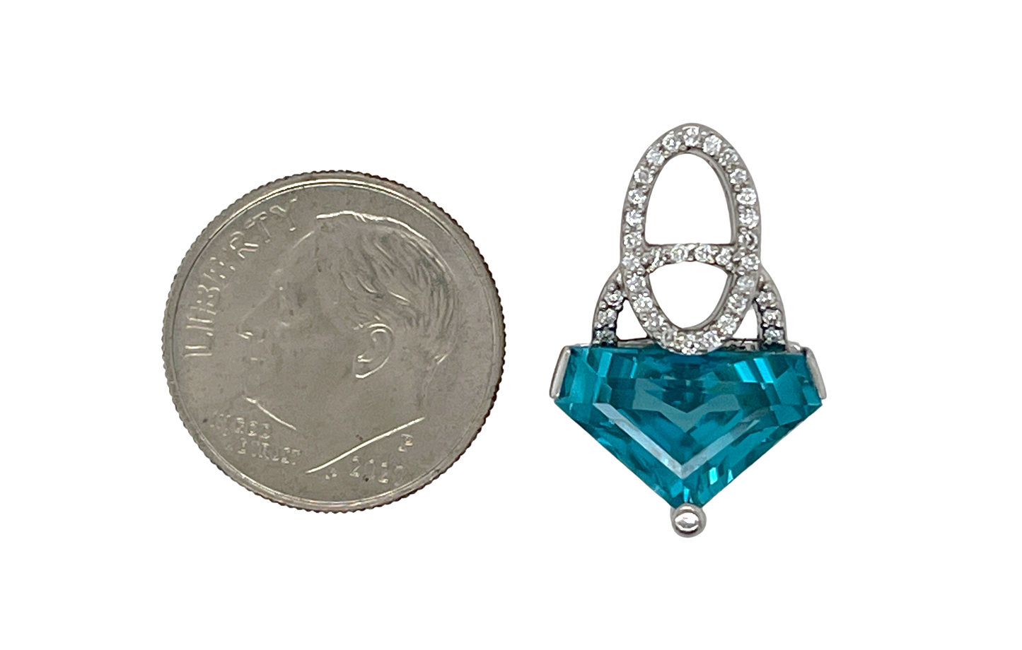 Blue Zircon & Diamond Pendant in Palladium