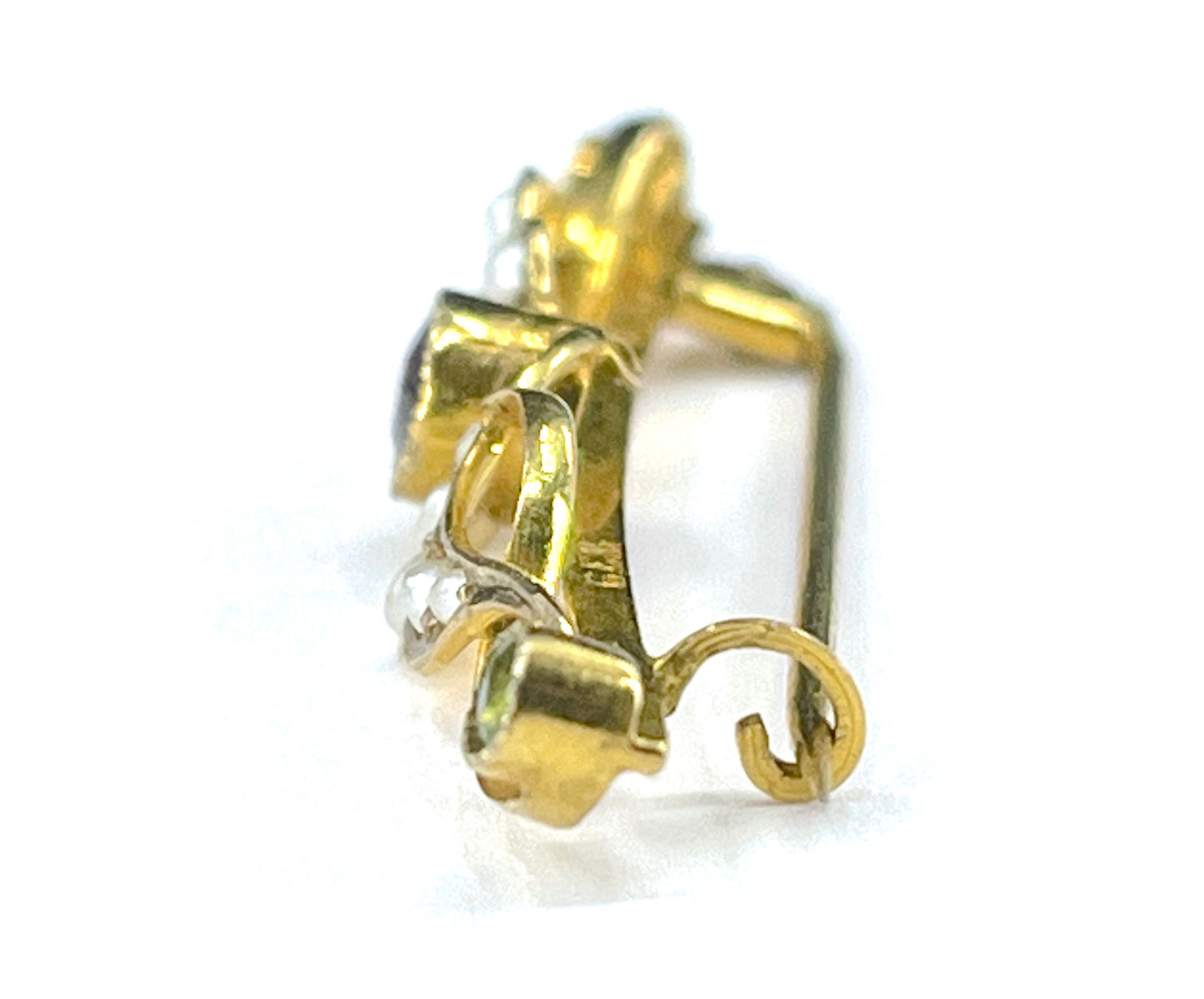 Art Nouveau Era Amethyst, Peridot & Pearl Suffragette Brooch in 9K Gold