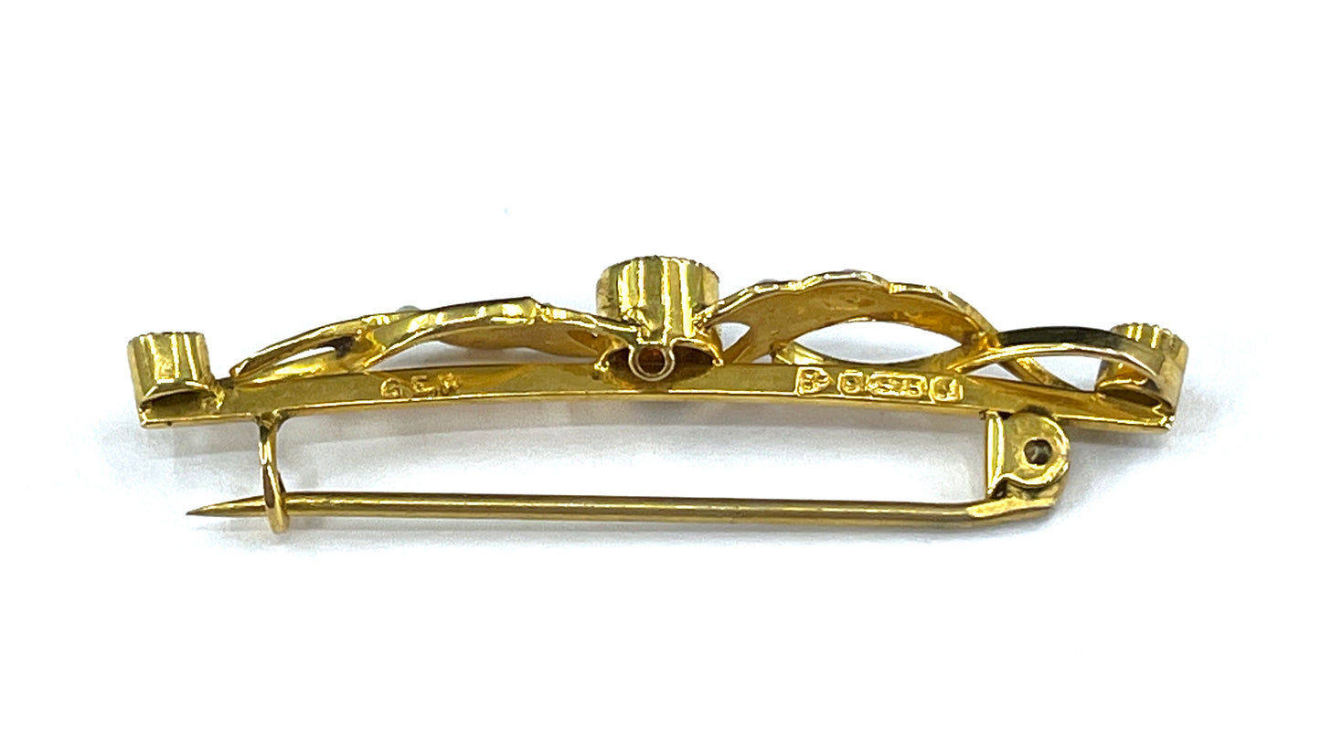 Art Nouveau Era Amethyst, Peridot & Pearl Suffragette Brooch in 9K Gold