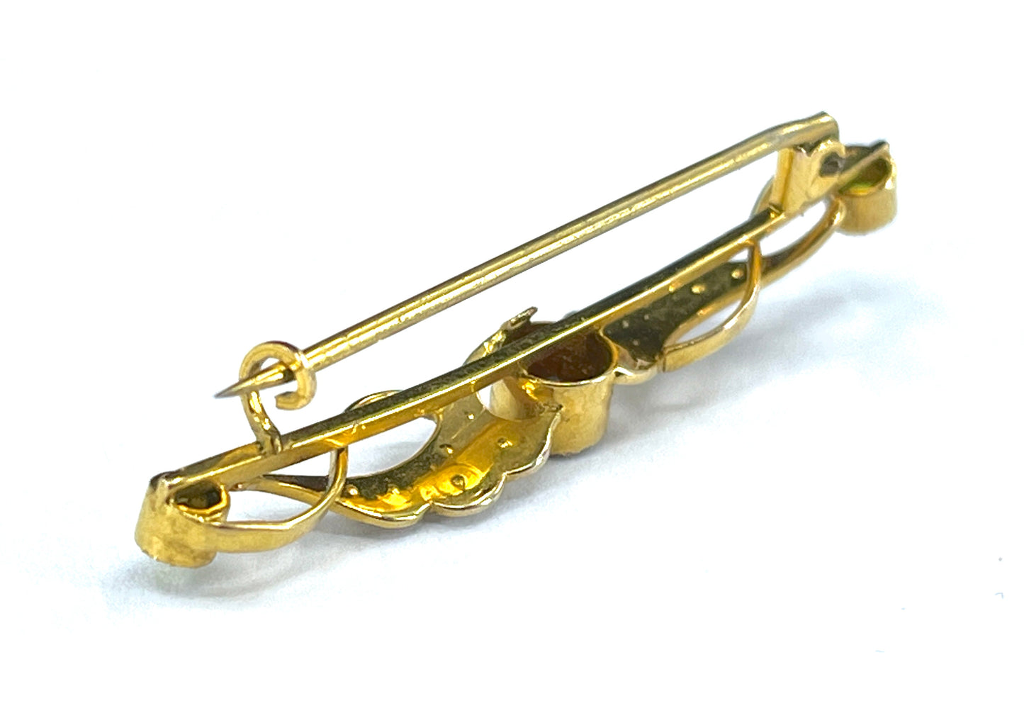 Art Nouveau Era Amethyst, Peridot & Pearl Suffragette Brooch in 9K Gold