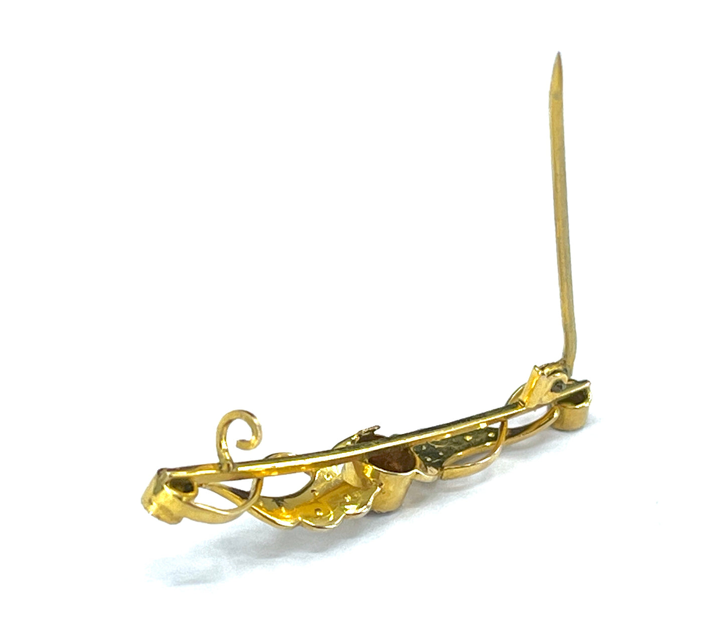 Art Nouveau Era Amethyst, Peridot & Pearl Suffragette Brooch in 9K Gold