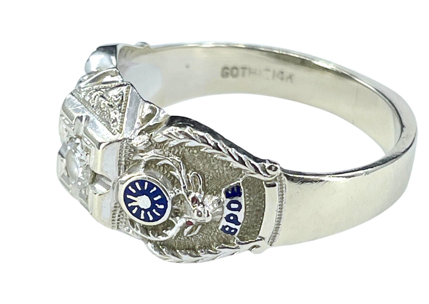 Gent's Vintage Diamond and Enamel Elks Lodge Ring in 14K White Gold
