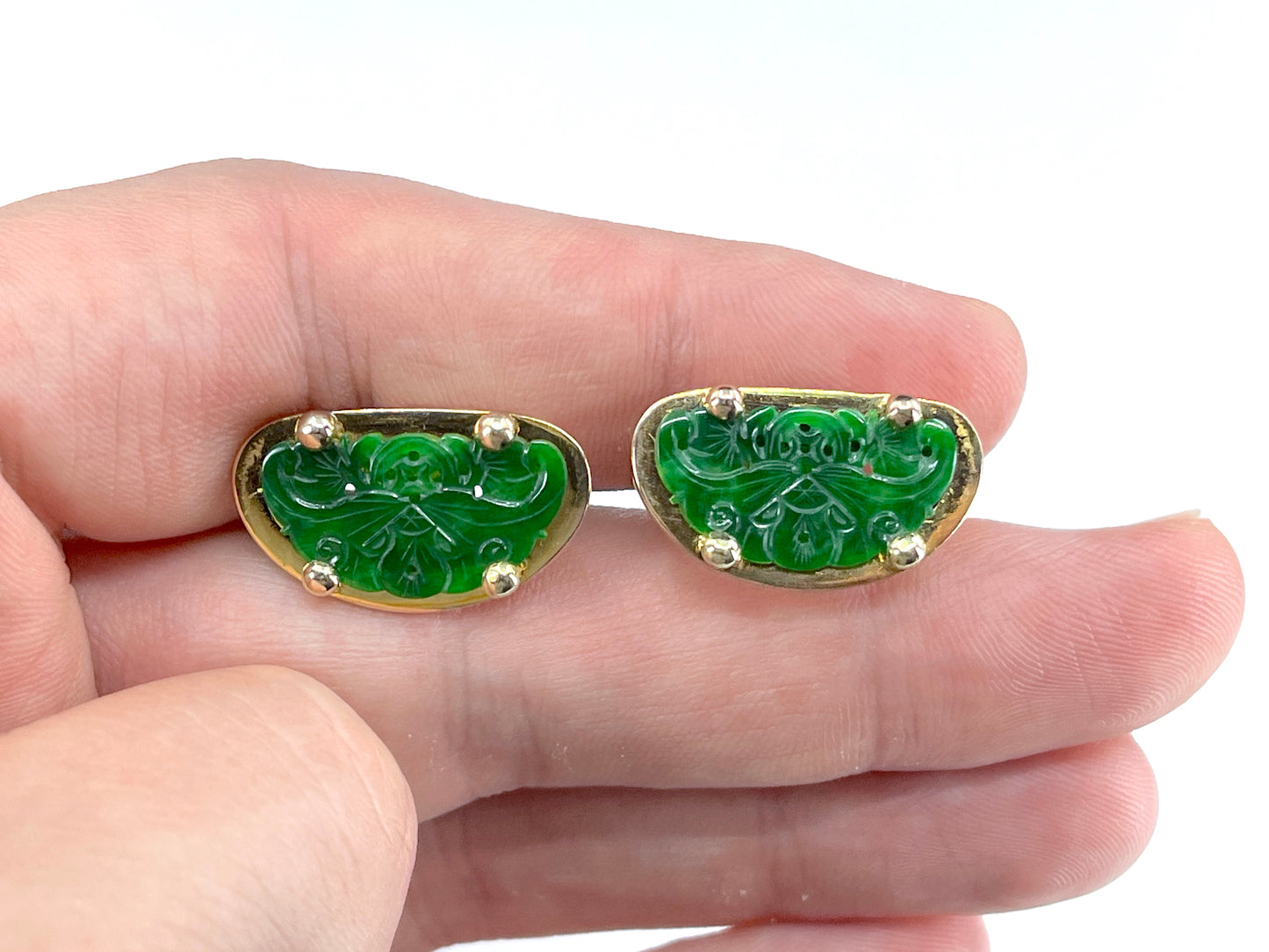 GIA Type A Jade Cufflinks in 14K Gold