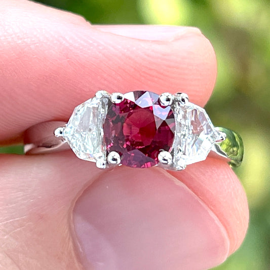 GIA 1.04 ct. No-Heat Burma Red Spinel & Diamond Ring in Platinum