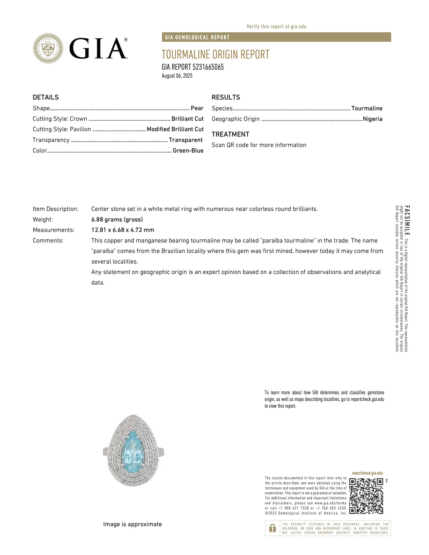 GIA 2.50 ct. Paraiba Tourmaline & Diamond Ring in 18K White Gold