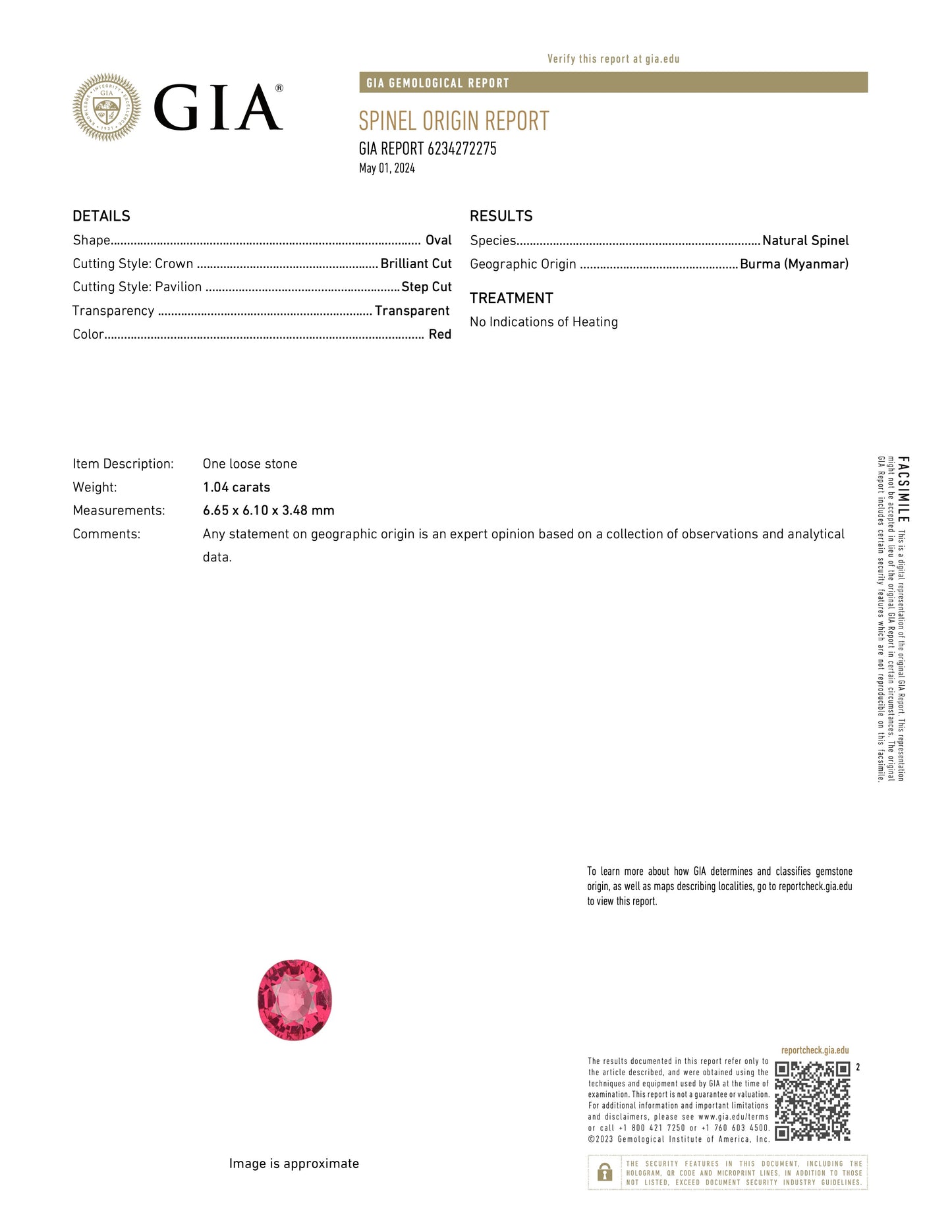 GIA 1.04 ct. No-Heat Burma Red Spinel & Diamond Ring in Platinum