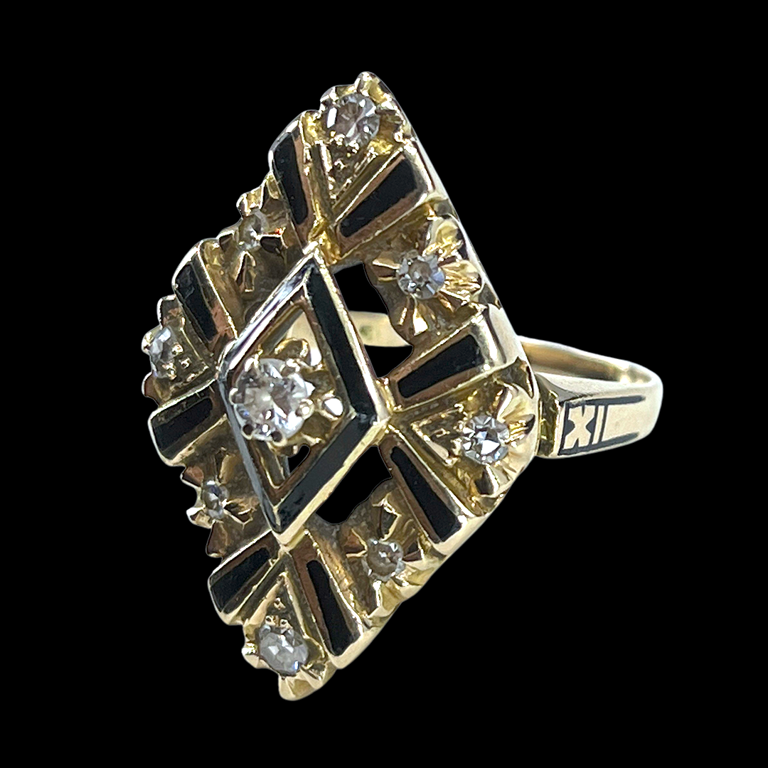 Victorian Era Diamond Mourning Ring in 14K Gold