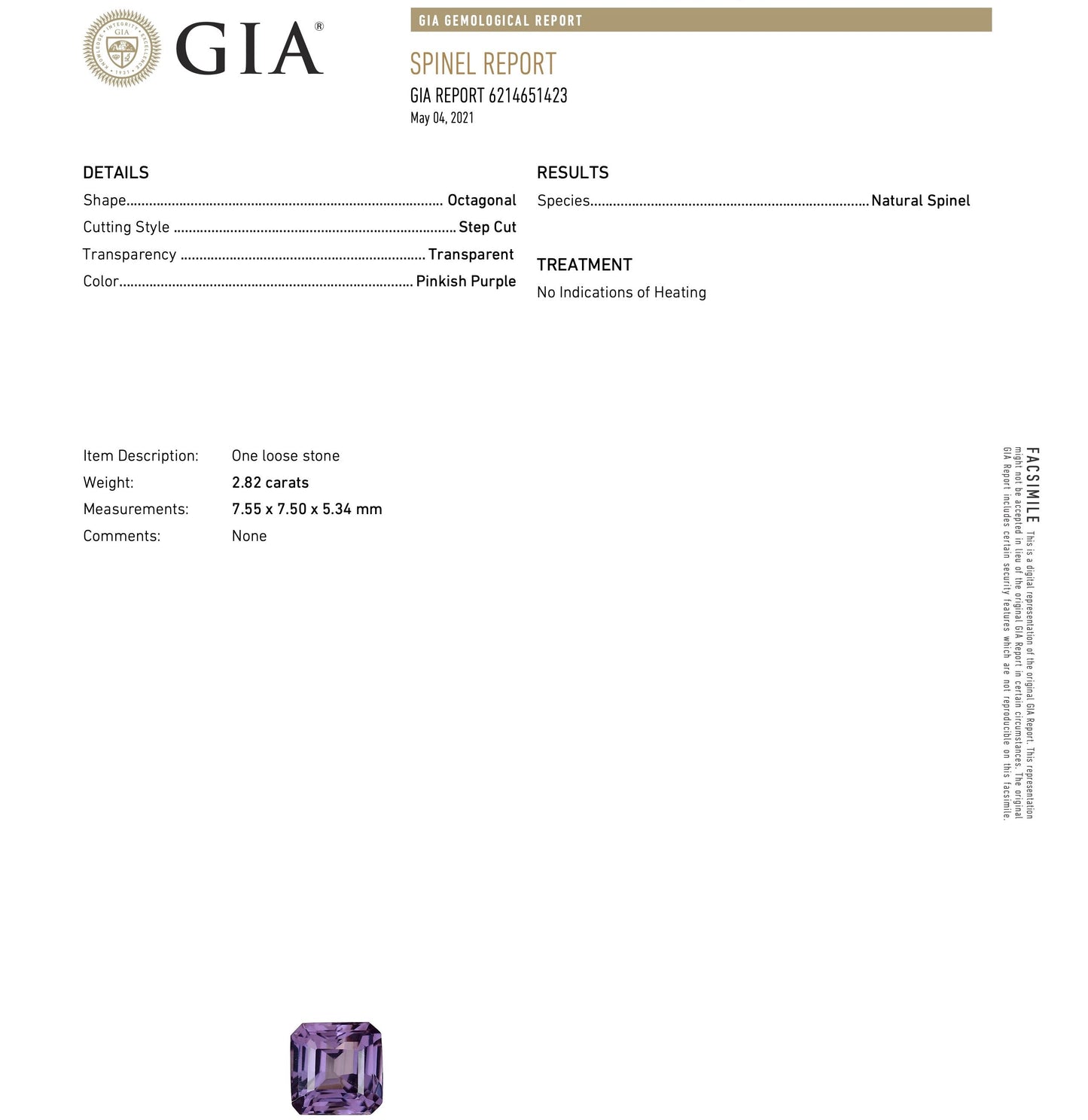 GIA 2.82 ct. Pinkish Purple Spinel & Half Moon Cut Diamond Ring in Platinum