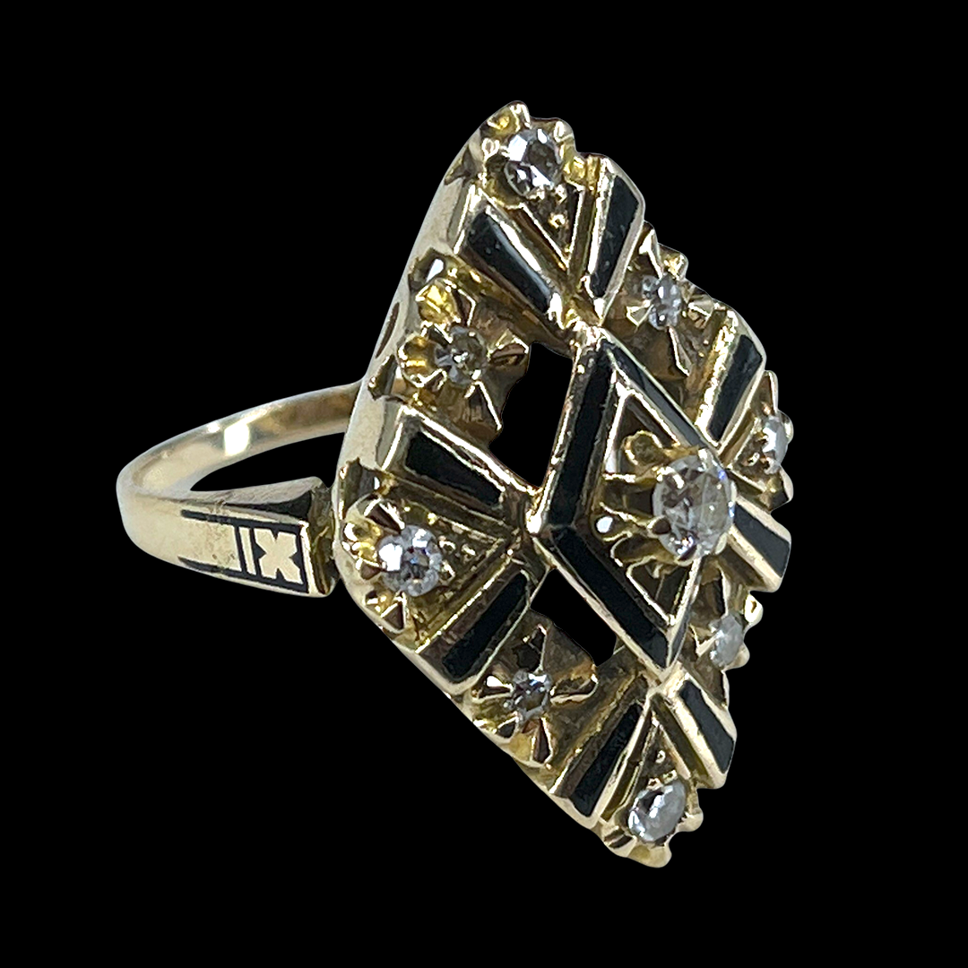 Victorian Era Diamond Mourning Ring in 14K Gold