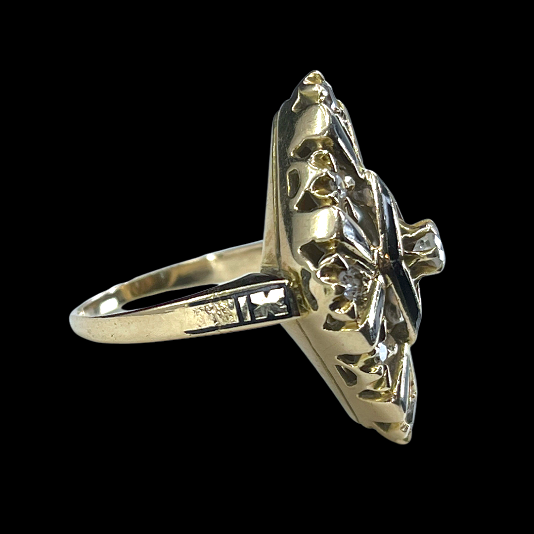 Victorian Era Diamond Mourning Ring in 14K Gold