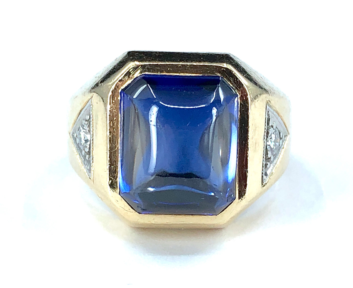 Lab Created Sugarloaf Sapphire and Diamond Ring in 14K Gold