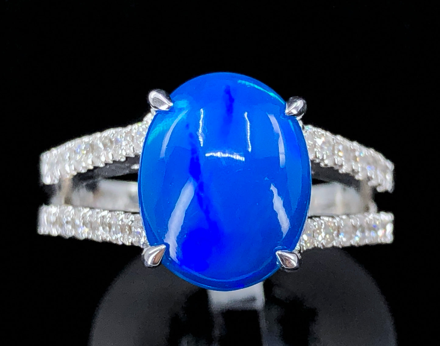 GIA 2.13 ct. Vivid Blue Opal & Diamond Ring in 14K White Gold