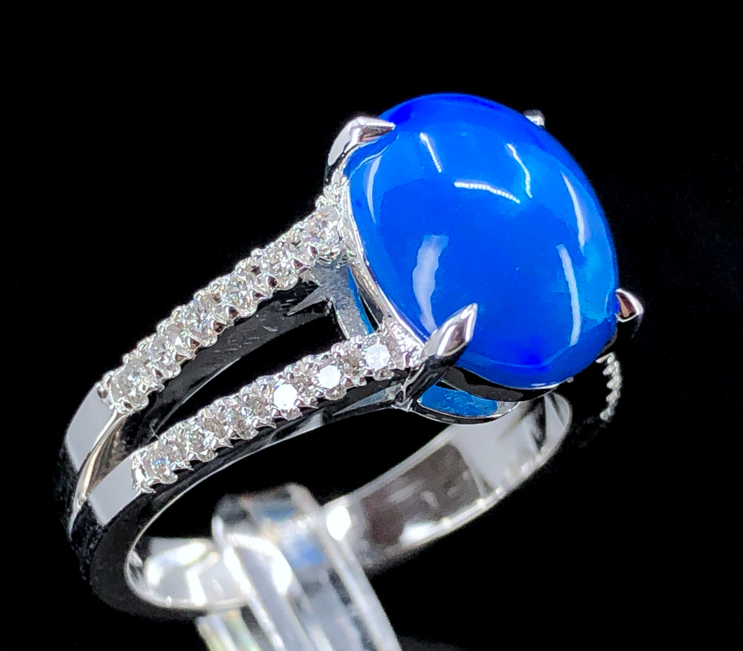 GIA 2.13 ct. Vivid Blue Opal & Diamond Ring in 14K White Gold