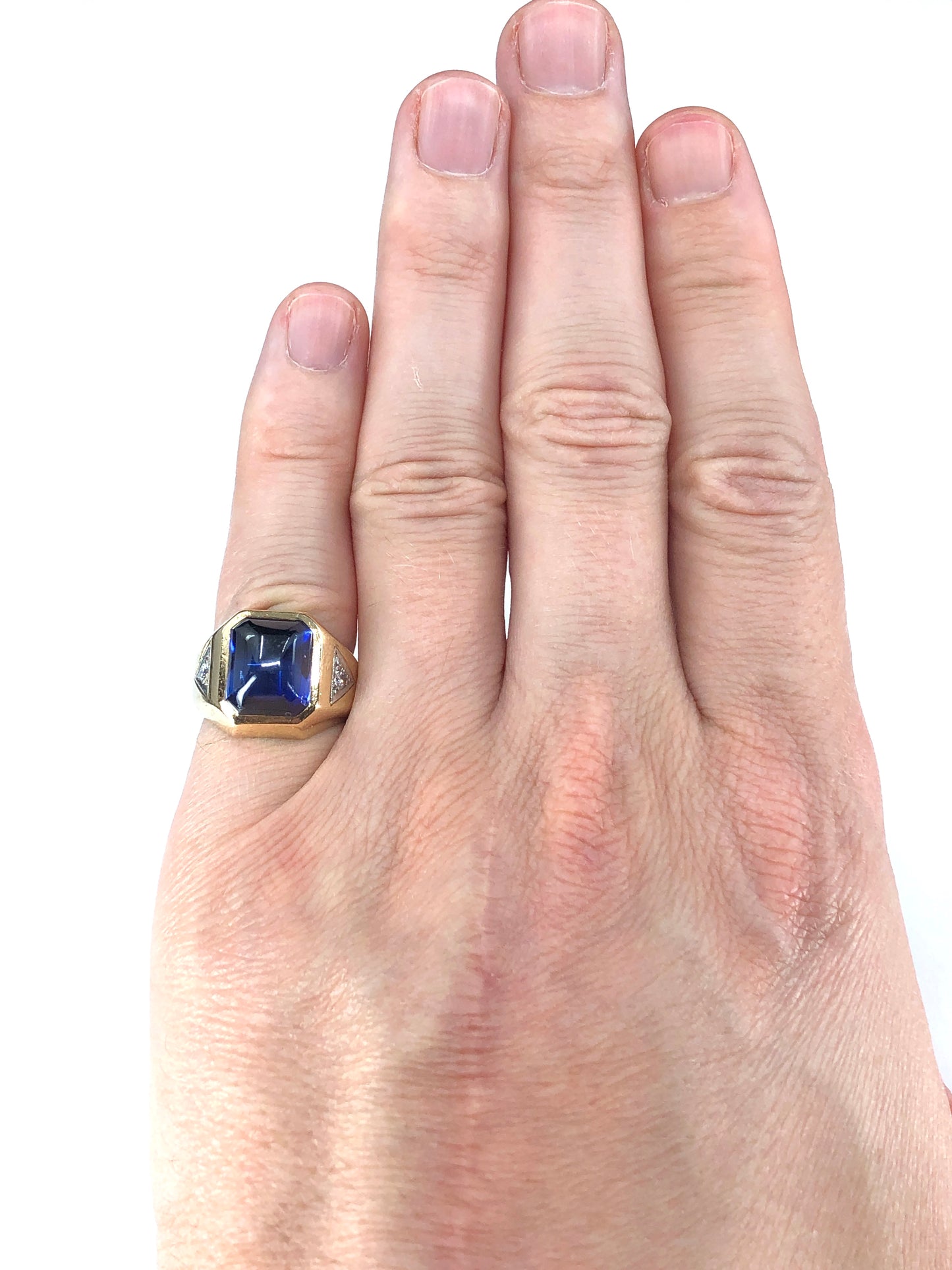 Lab Created Sugarloaf Sapphire and Diamond Ring in 14K Gold