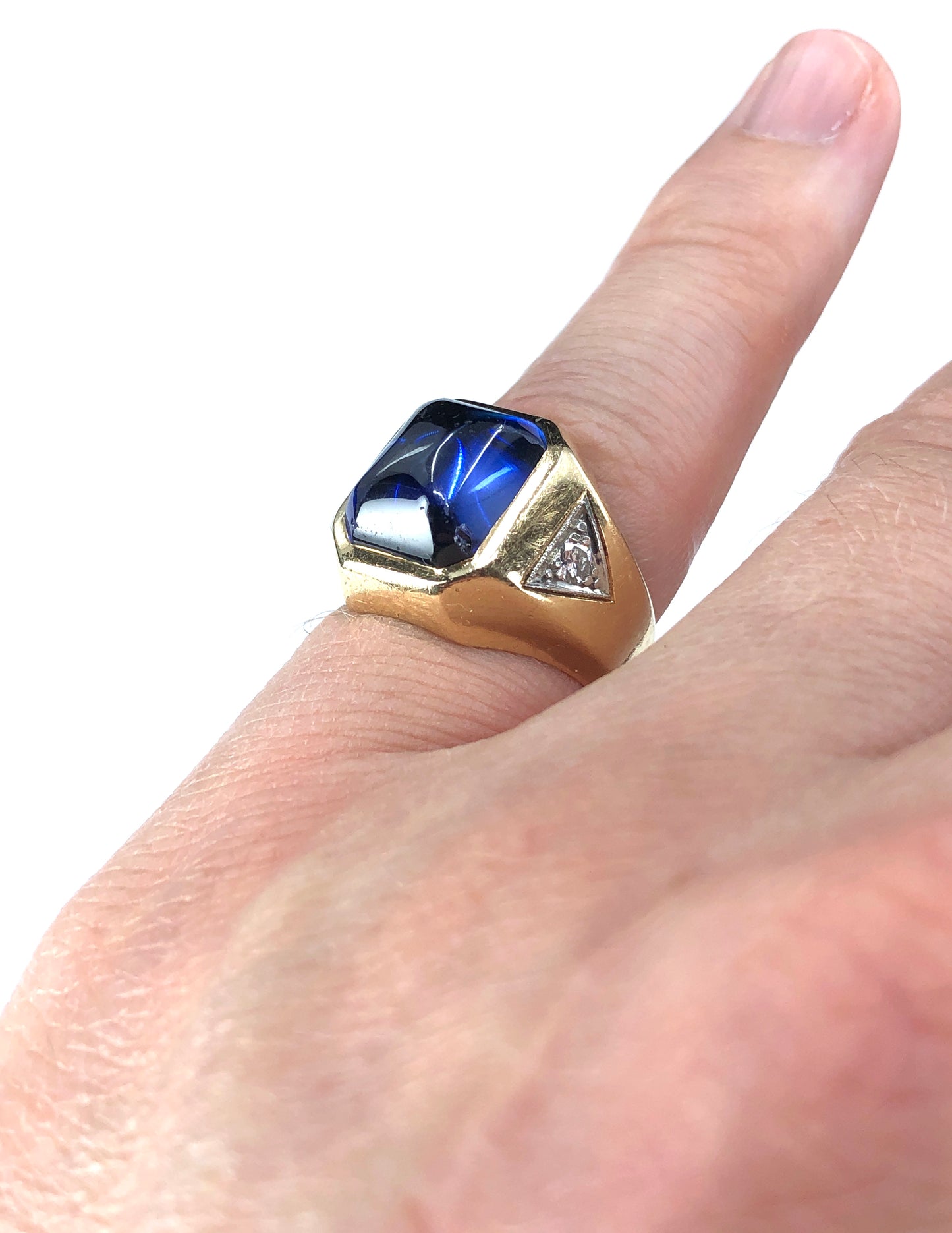 Lab Created Sugarloaf Sapphire and Diamond Ring in 14K Gold