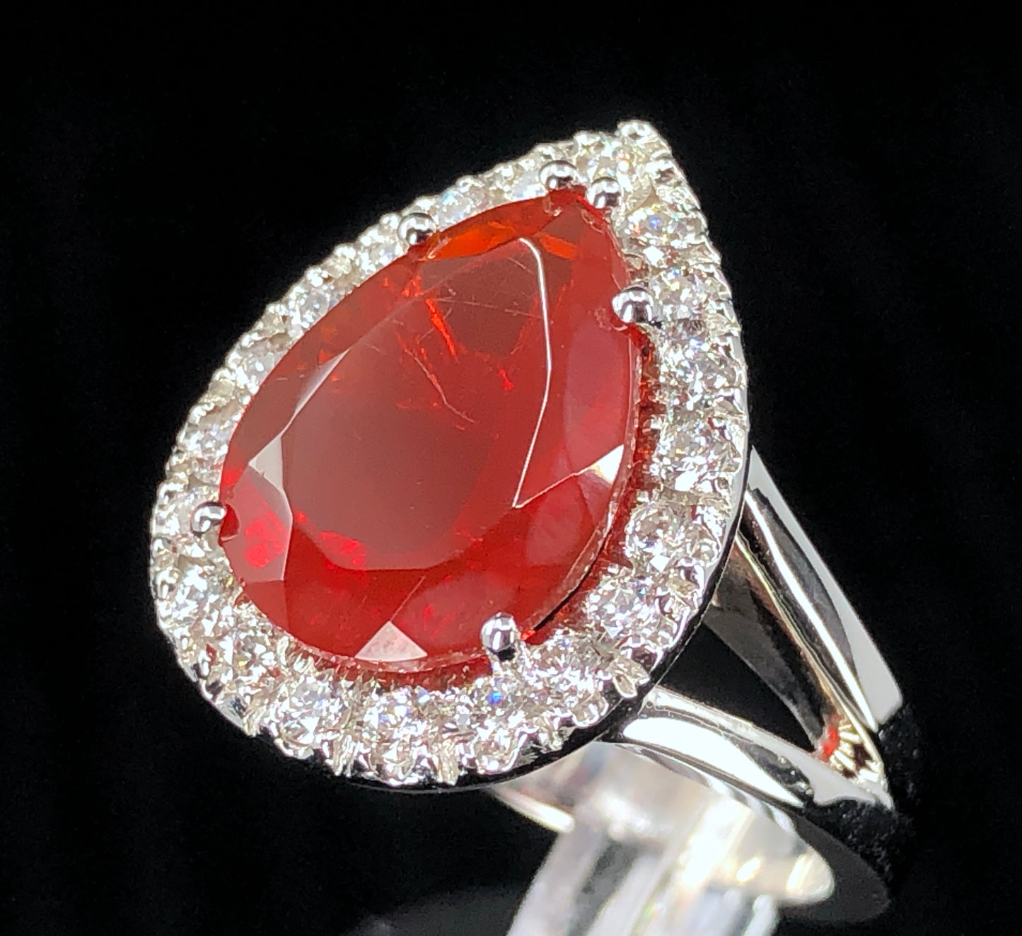 GIA 3.19 ct. Red Fire Opal & Diamond Ring in Platinum