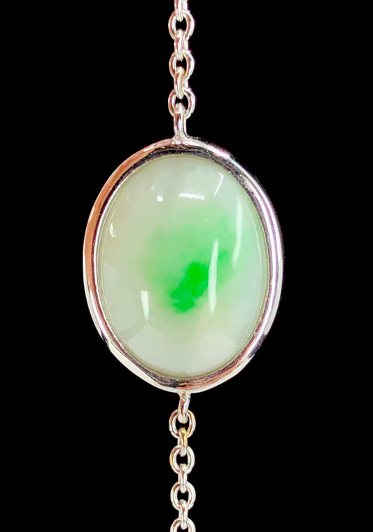 4.60 ct. Type A Mottled Jadeite Jade Bracelet in 18K White Gold