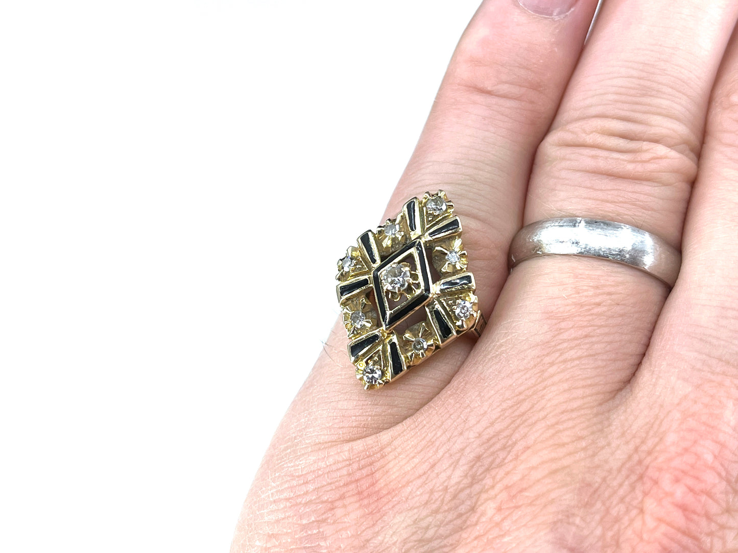 Victorian Era Diamond Mourning Ring in 14K Gold
