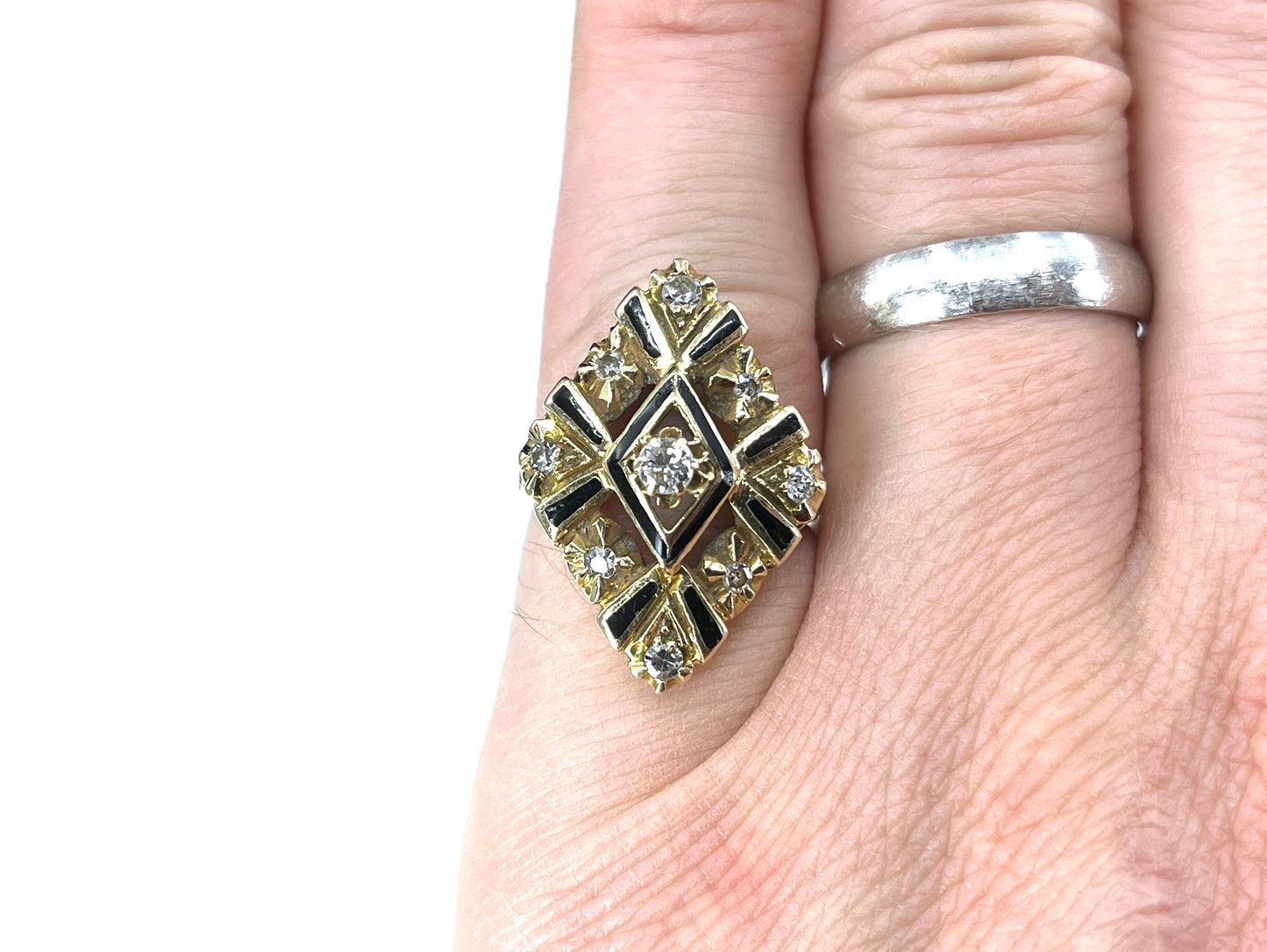 Victorian Era Diamond Mourning Ring in 14K Gold
