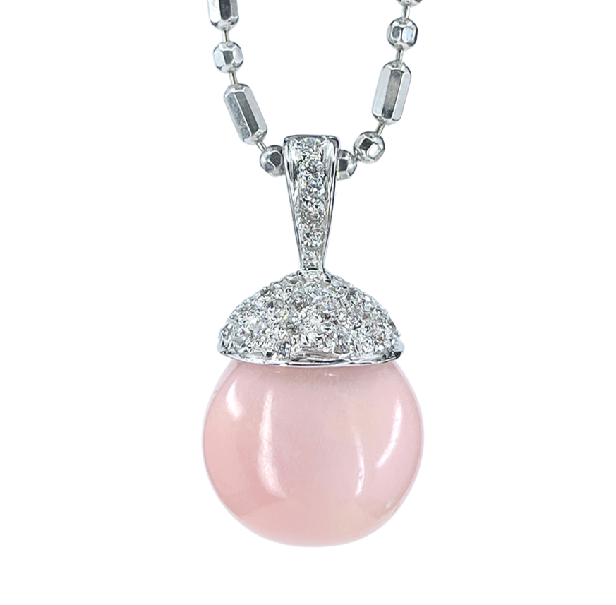18K White gold necklace with diamonds tourmaline and pearl - 14