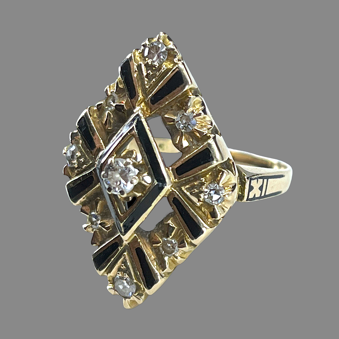 Victorian Era Diamond Mourning Ring in 14K Gold
