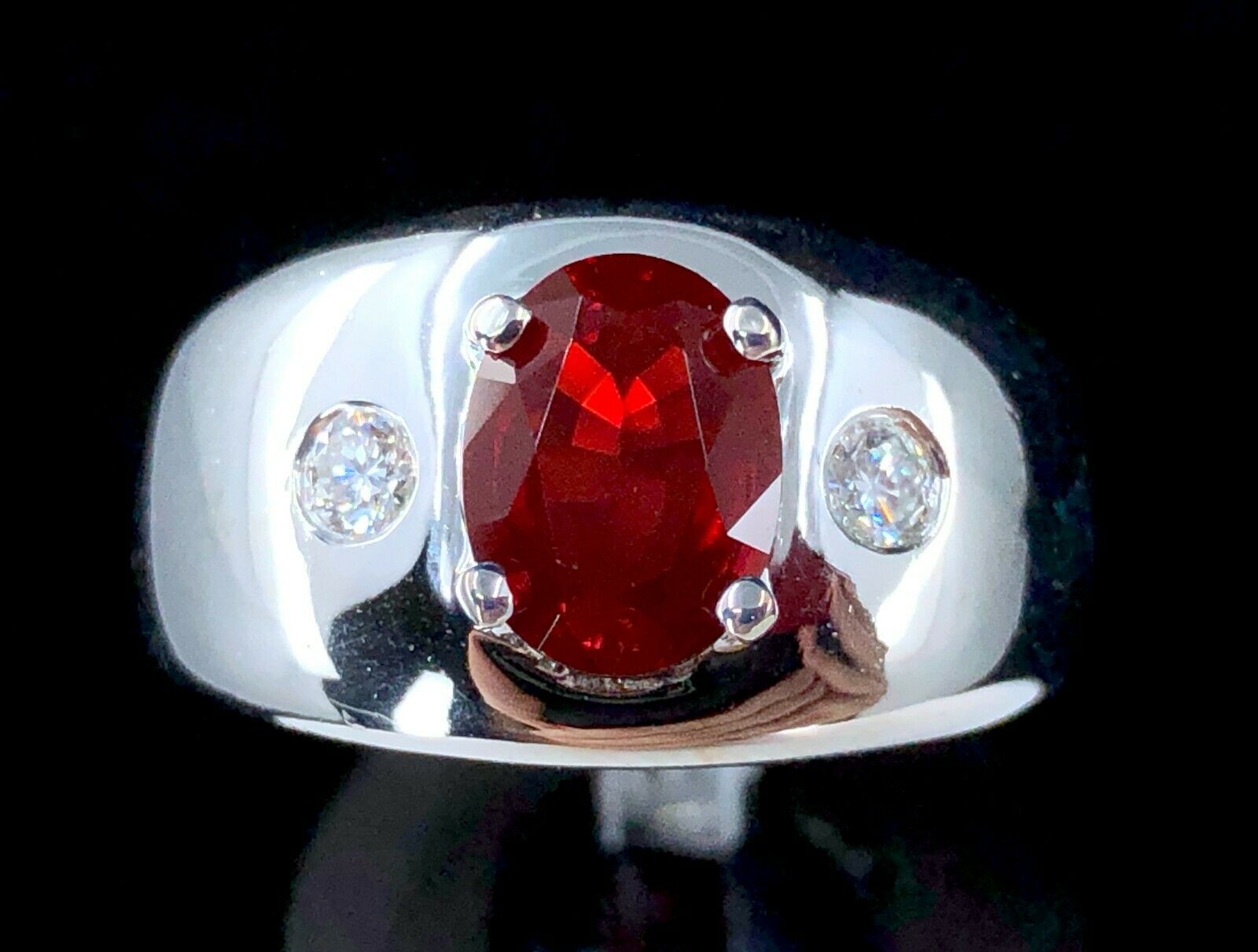 High Quality Red Fire Opal & Diamond Ring in 14K White Gold