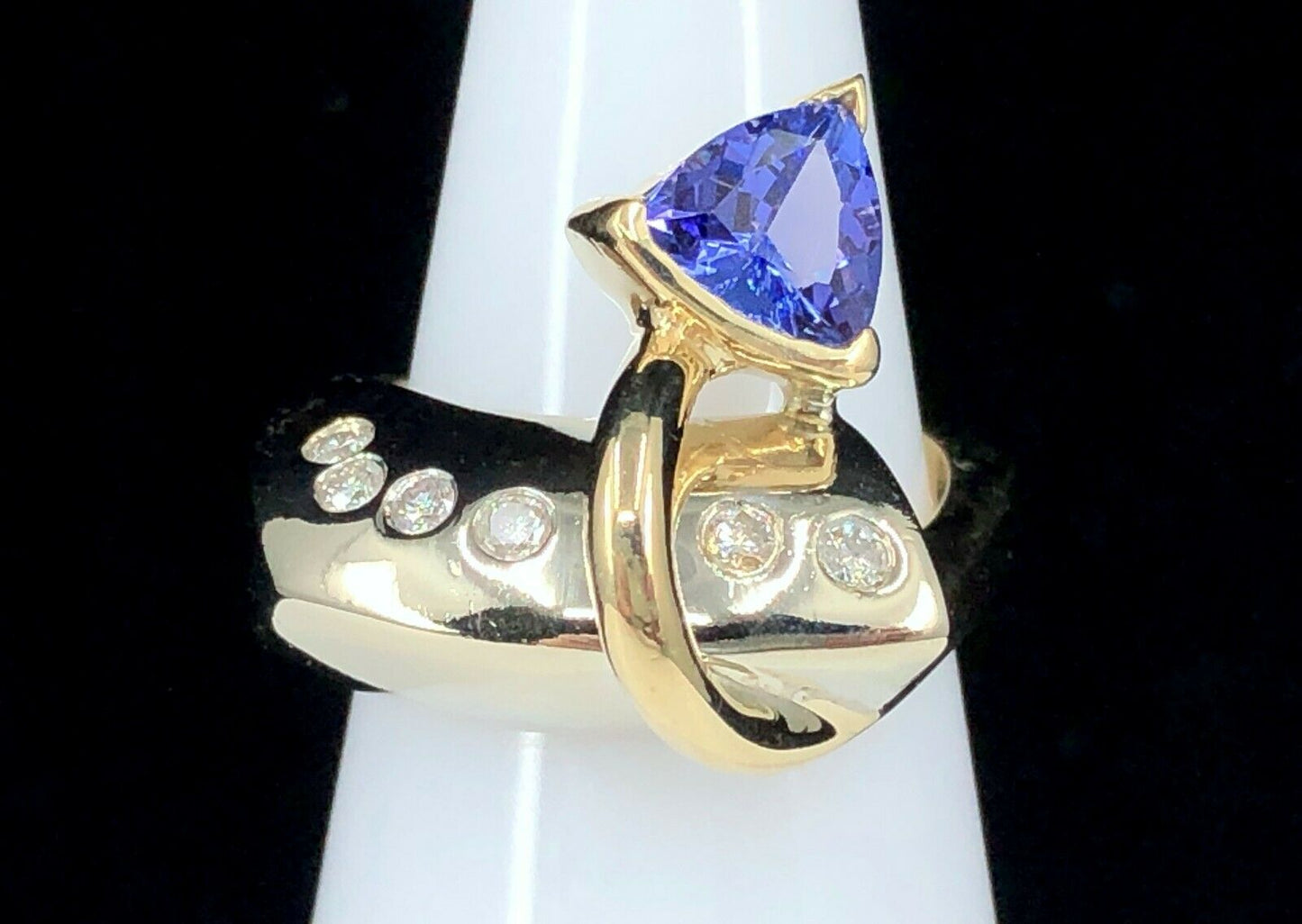 Tanzanite & Diamond "Devil's Tail" Ring in 14K White & Yellow Gold