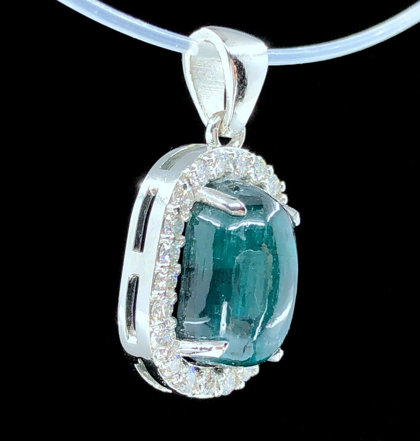 GIA 6.16 ct. Cat's Eye Tourmaline & Diamond Pendant in Platinum
