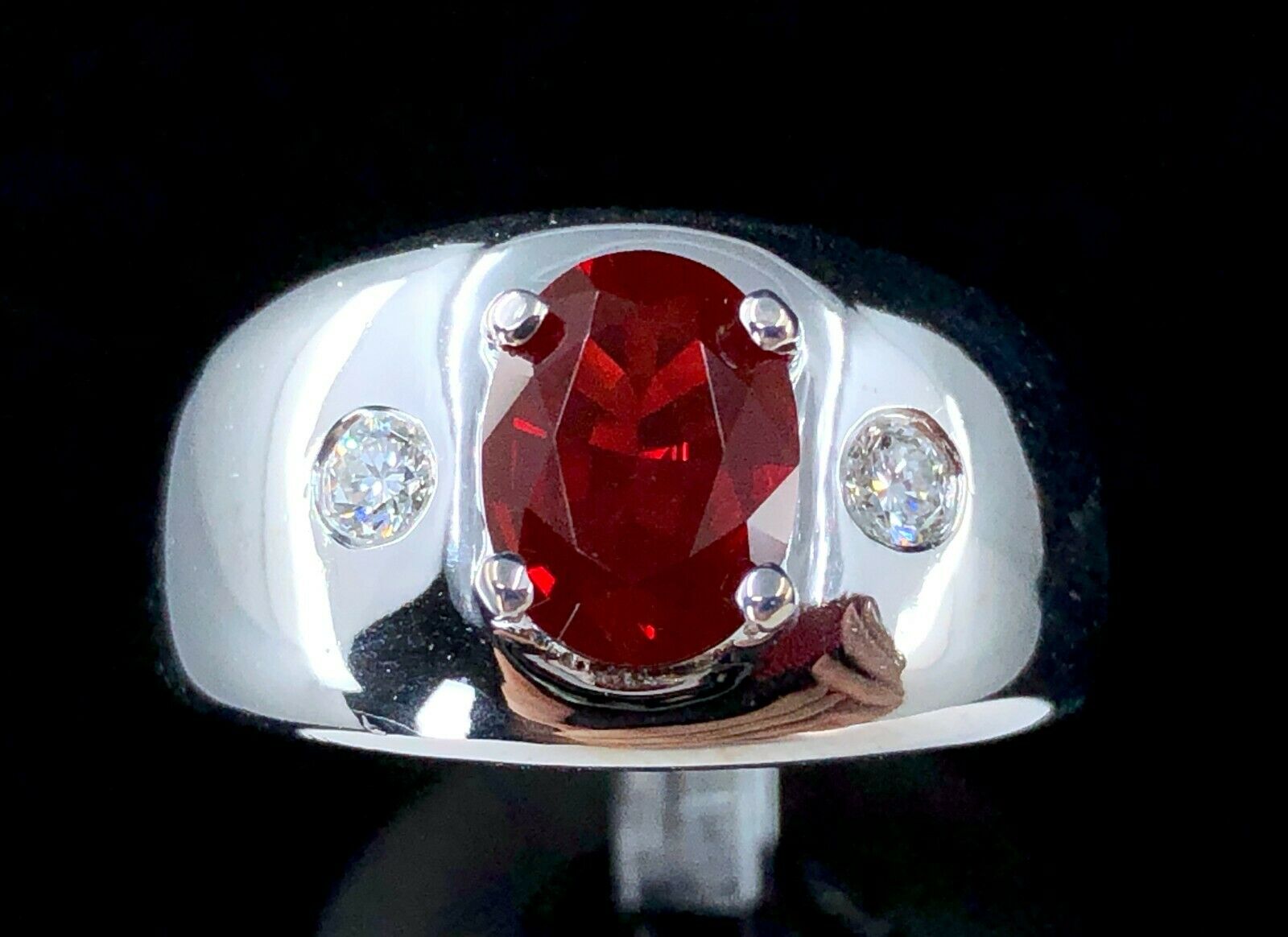 High Quality Red Fire Opal & Diamond Ring in 14K White Gold