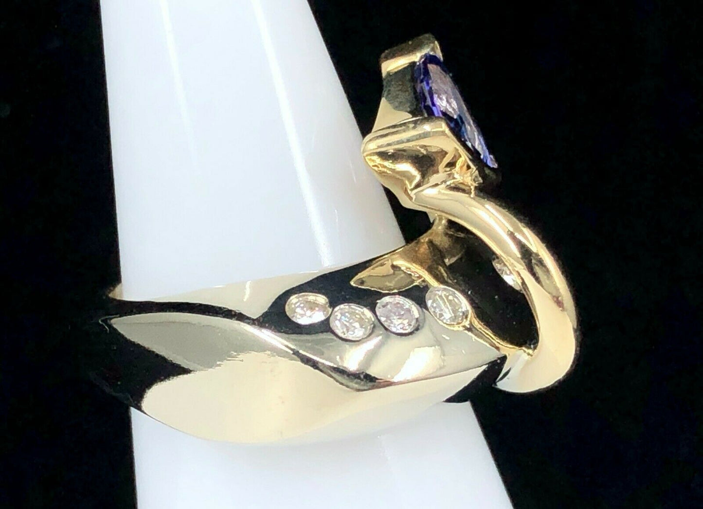 Tanzanite & Diamond "Devil's Tail" Ring in 14K White & Yellow Gold