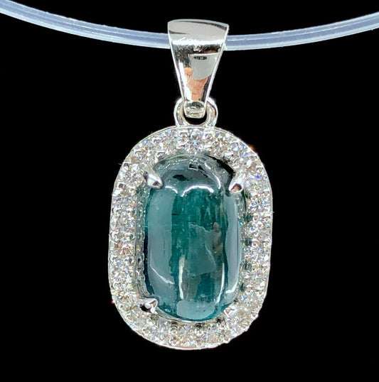 GIA 6.16 ct. Cat's Eye Tourmaline & Diamond Pendant in Platinum