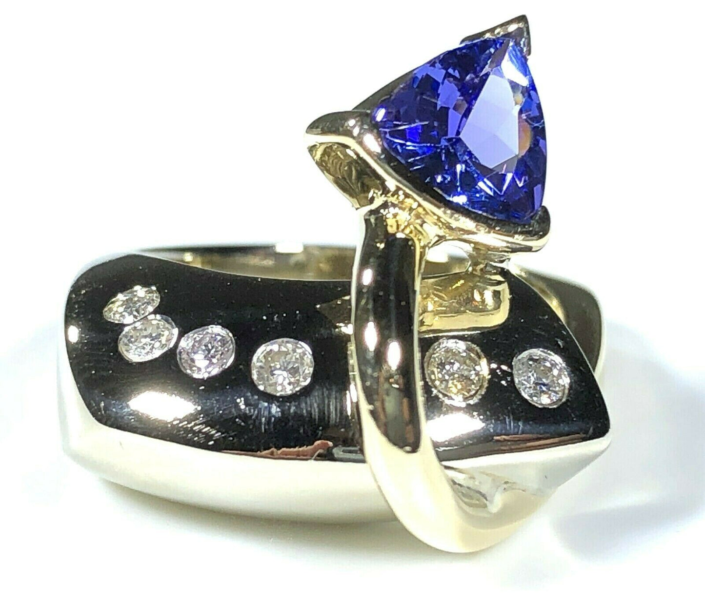 Tanzanite & Diamond "Devil's Tail" Ring in 14K White & Yellow Gold