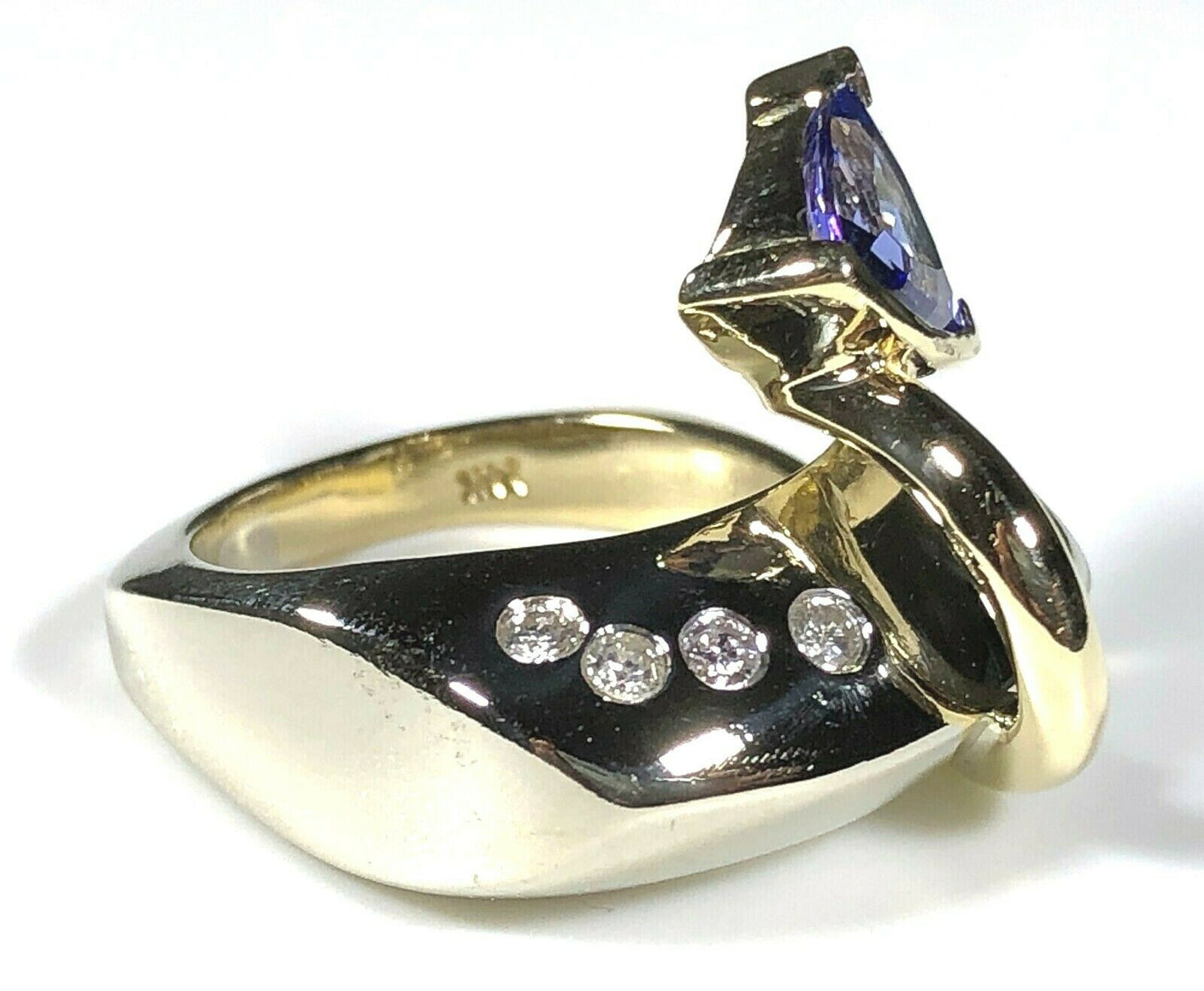 Tanzanite & Diamond "Devil's Tail" Ring in 14K White & Yellow Gold