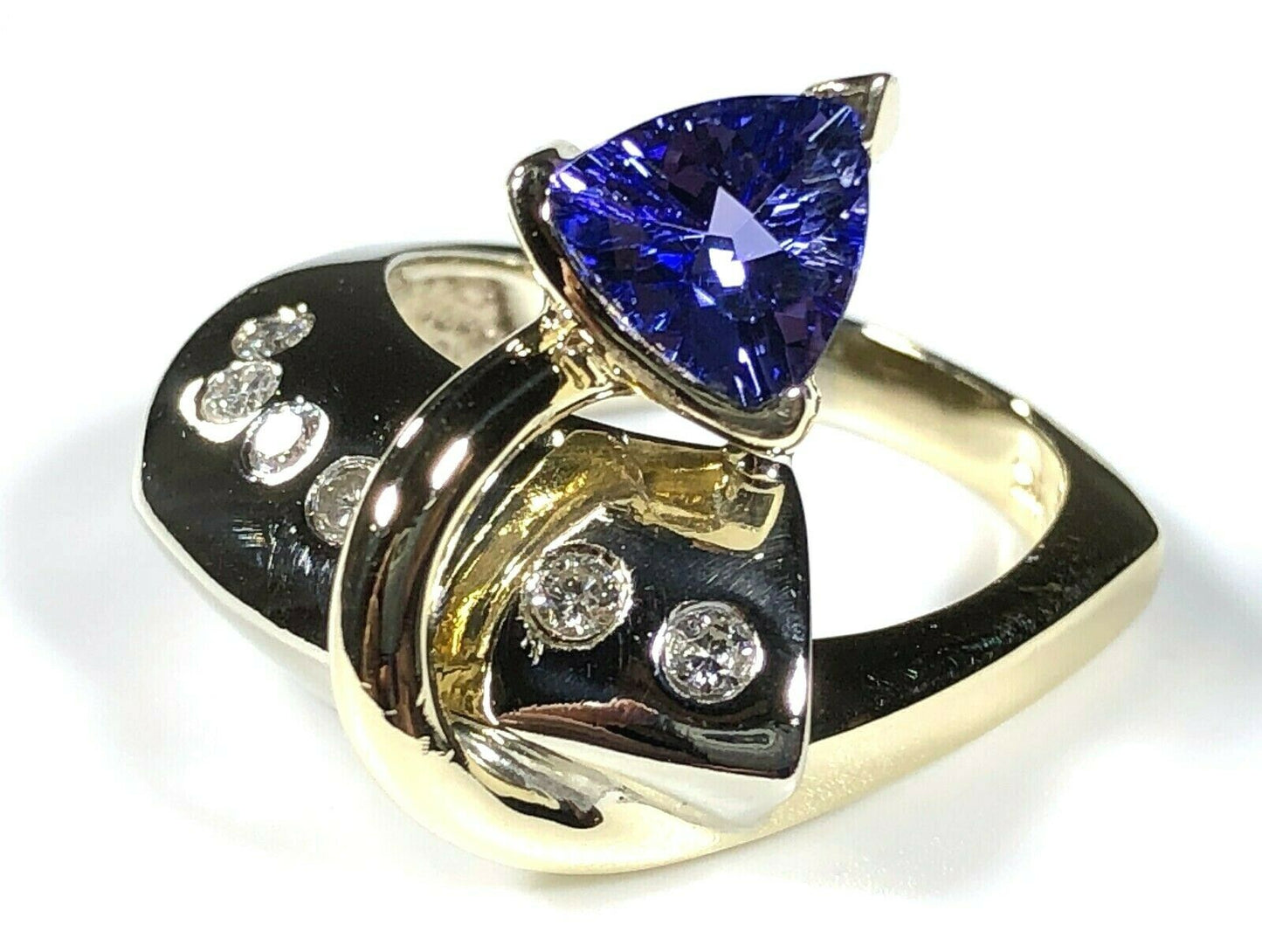 Tanzanite & Diamond "Devil's Tail" Ring in 14K White & Yellow Gold
