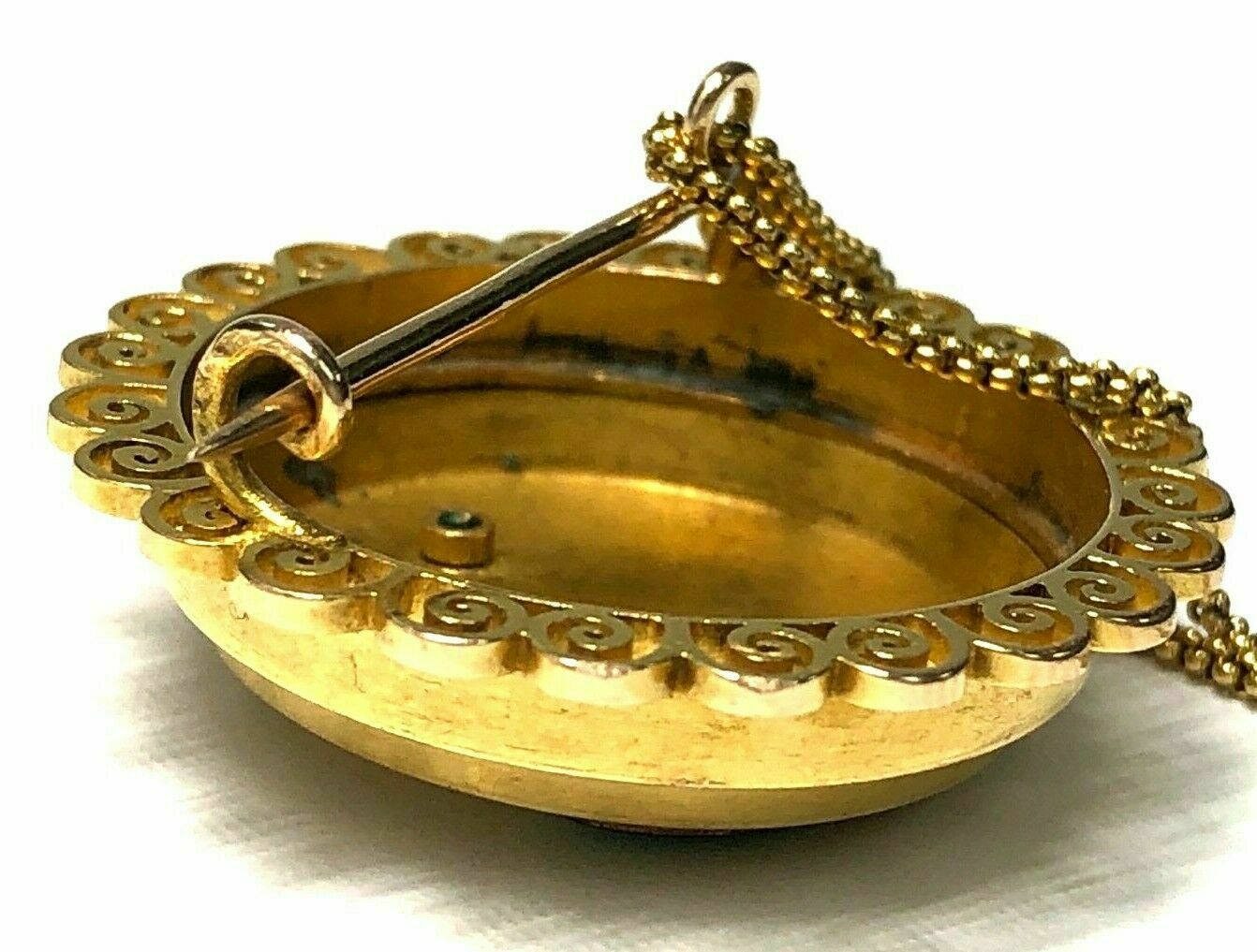 Victorian Era Antique Rose Cut Diamond, Natural Pearl & Enamel Brooch in 18K Gold