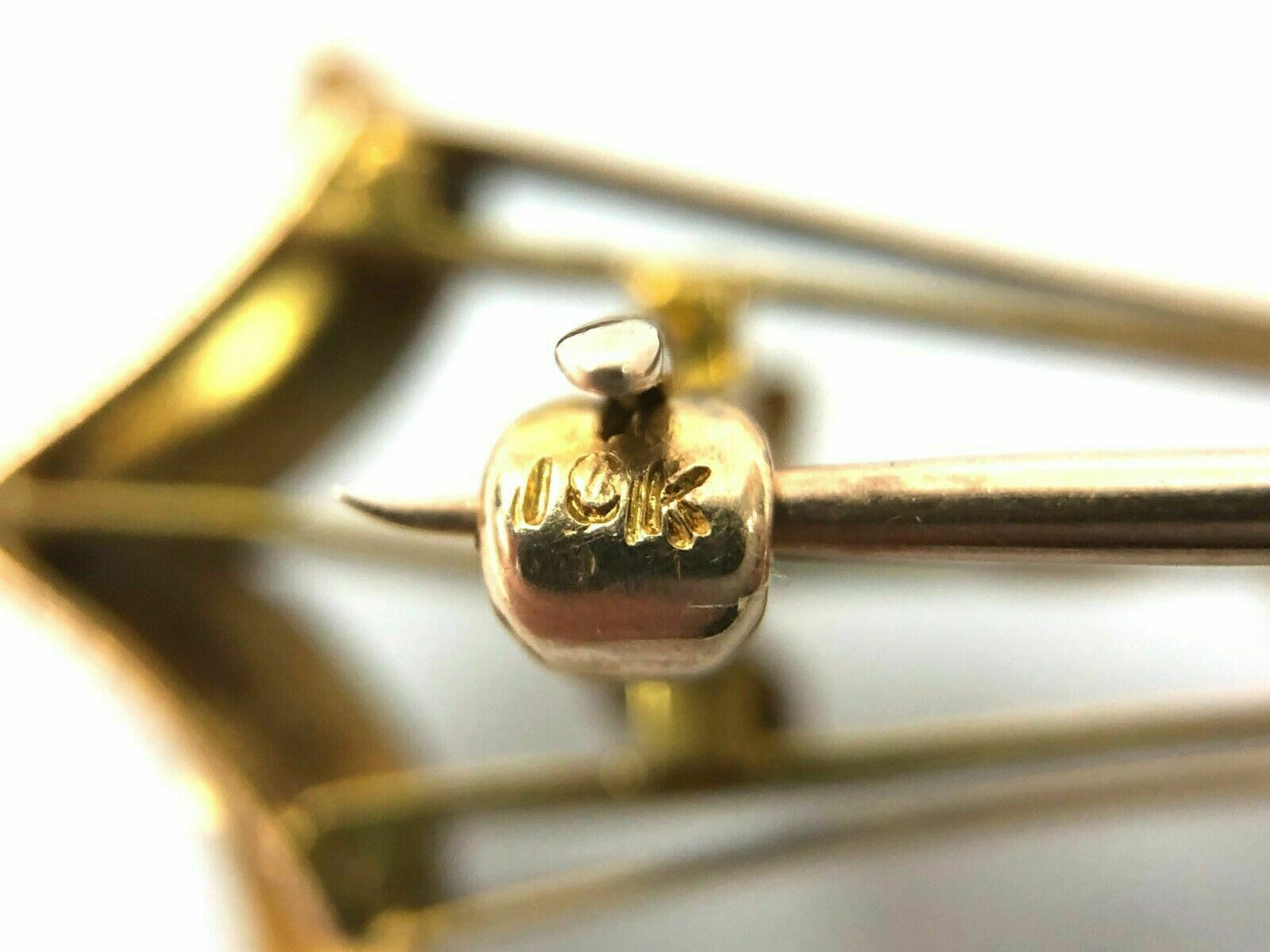 Art Nouveau Era Conch Shell Cameo, Sapphire & Seed Pearl Brooch in 10K Gold