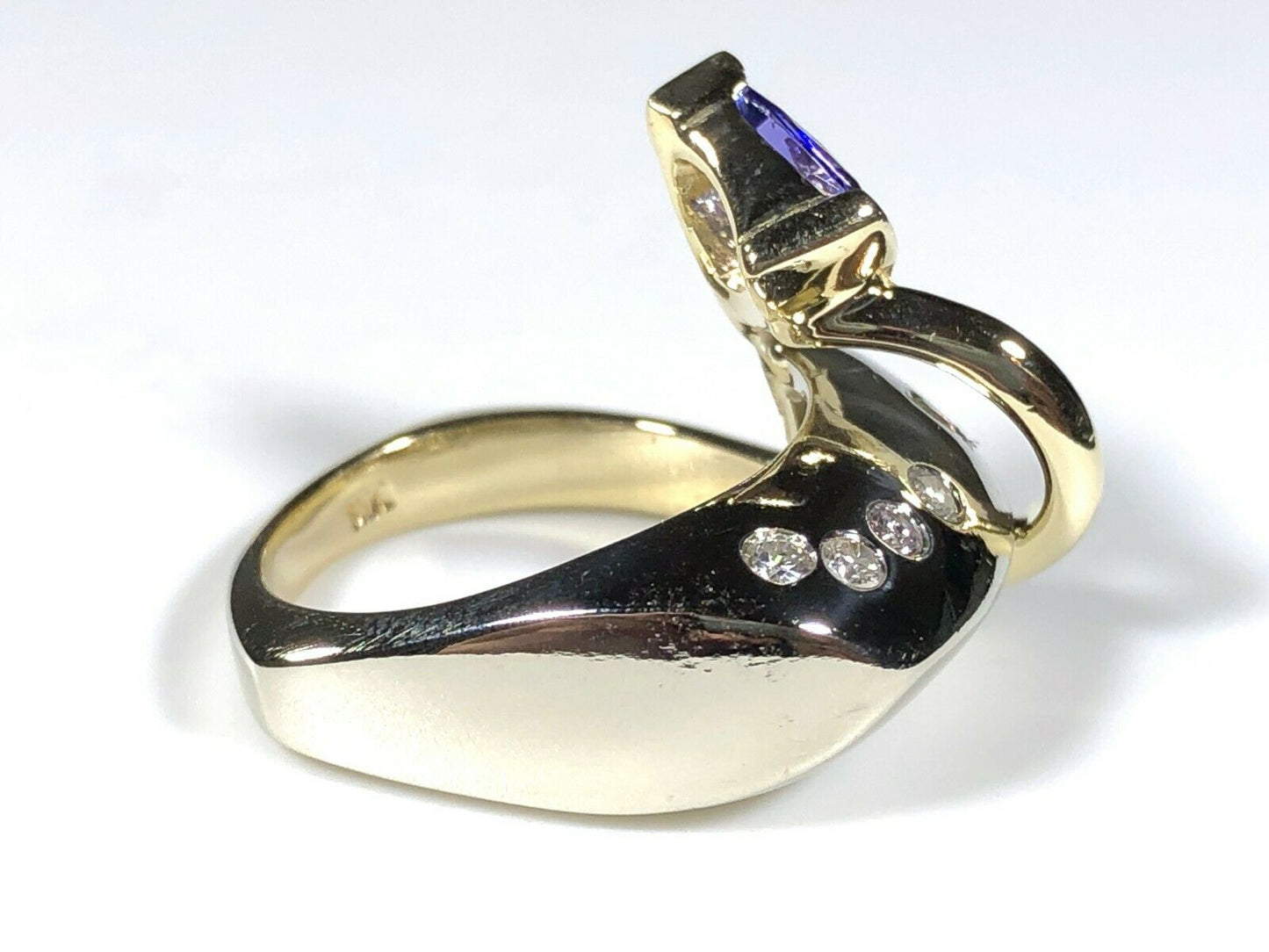 Tanzanite & Diamond "Devil's Tail" Ring in 14K White & Yellow Gold