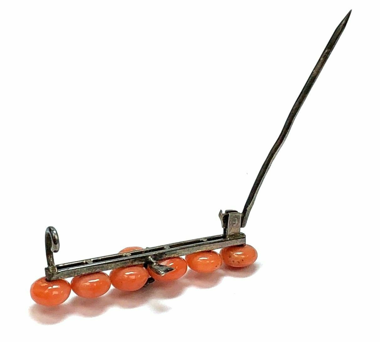Victorian Era Precious Coral & Natural Seed Pearl Brooch in .800 Silver
