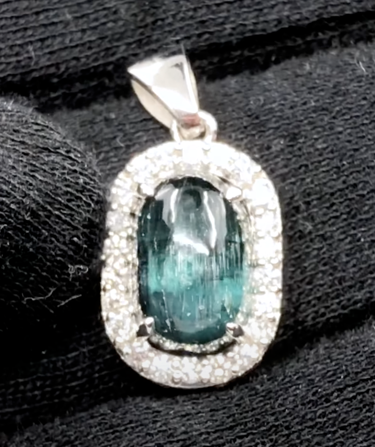 GIA 6.16 ct. Cat's Eye Tourmaline & Diamond Pendant in Platinum