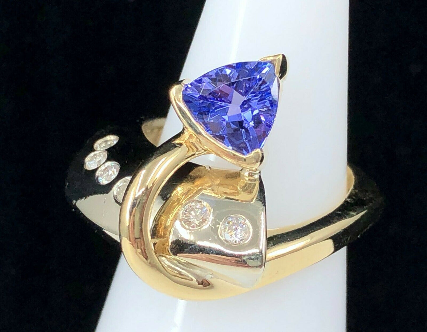 Tanzanite & Diamond "Devil's Tail" Ring in 14K White & Yellow Gold