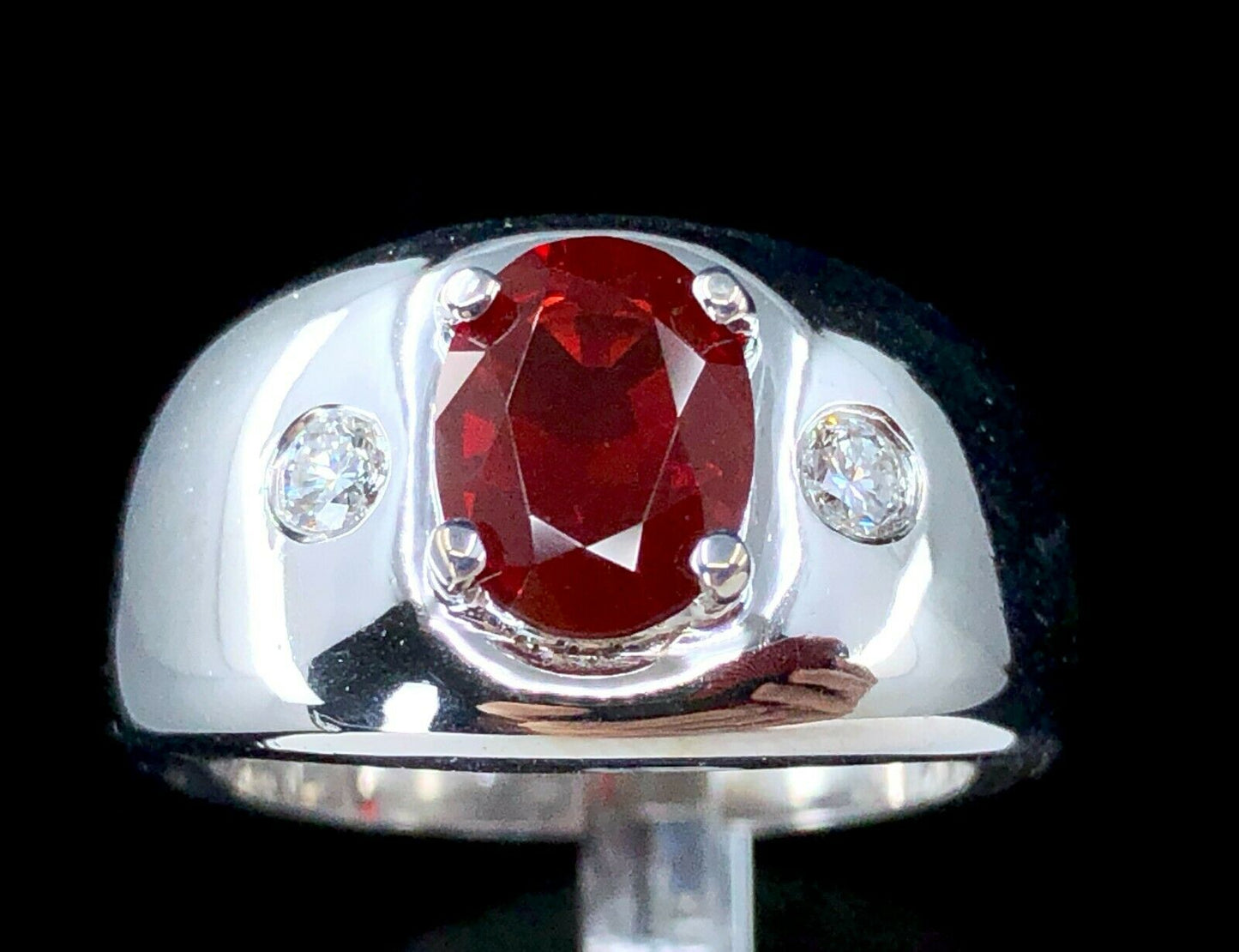 High Quality Red Fire Opal & Diamond Ring in 14K White Gold