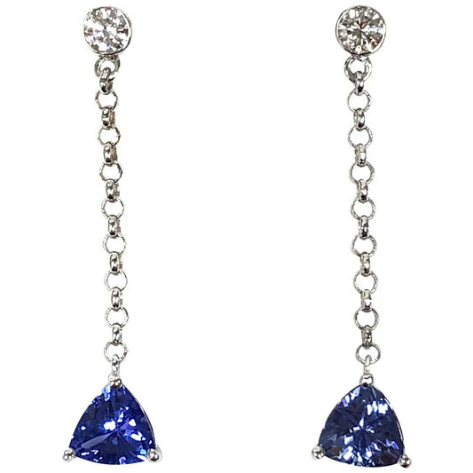 Tanzanite & Diamond Dangle Earrings in 14K White Gold